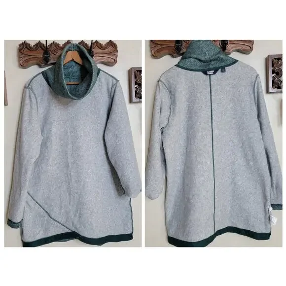 Lands End Cowl Funnel Neck Green Herringbone Fleece Pullover Tunic Sweater✨️L - Picture 10 of 13